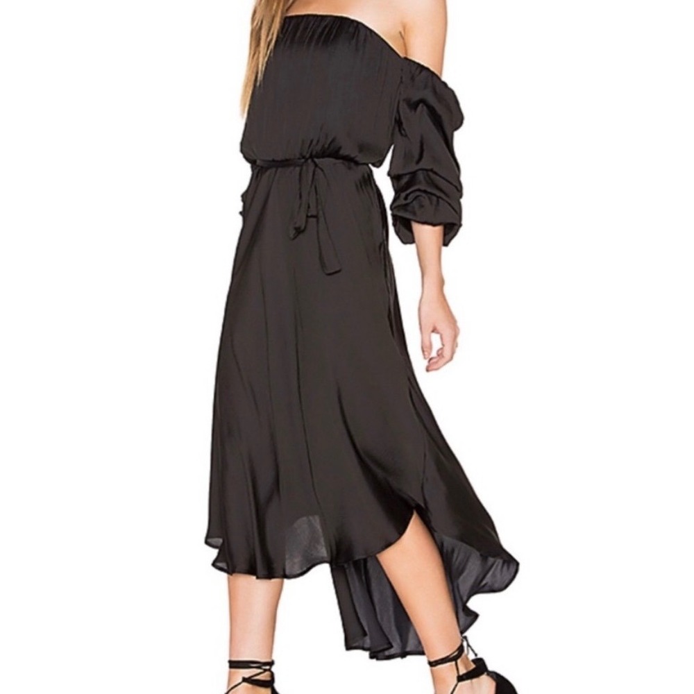 Bardot Caught High Low Dress Womens Size 8 Black Satin Off Shoulder Cocktail